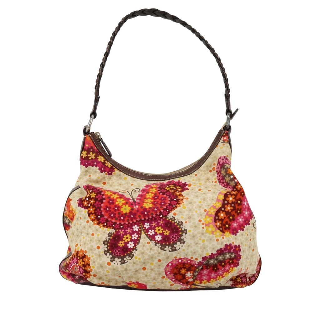 Brighton Bag Handbag Womens Beige Pink Floral Canvas Leather Trim Grandma core - Picture 6 of 16